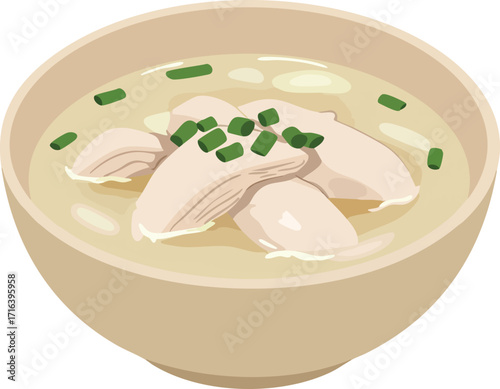 Bowl of chicken soup with green onions, a comforting and warm dish.