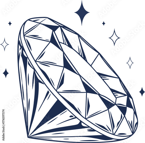 A Brilliant Cut Diamond Sparkles with Many Facets Catching the Light