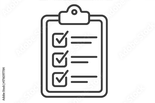 Clipboard checklist icon. To-do list, task management, project plan concept. Survey, poll or questionnaire form. Quality control, passed test, report. Vector line art.