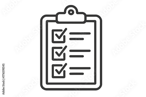 Checklist on clipboard icon. To do list with check marks. Task done, completed work, or survey concept. Project management, passed exam, or success symbol. Vector.