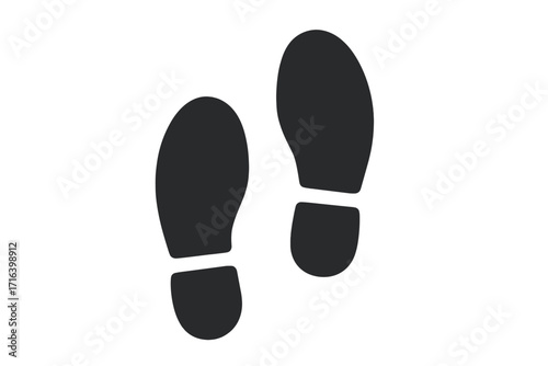 Footprint vector icon. Human shoe sole print silhouette. Footstep trail symbol for walking, path, or journey. Man bootprint evidence for detective or mystery concept.