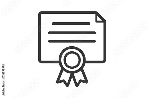 Certificate icon, diploma symbol in linear style. Vector illustration for achievement, graduation, award, and success. Represents license, quality standard, or guarantee document.