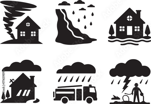 Natural disaster icons protect homes and lives