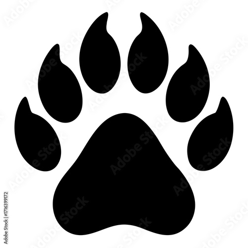 Black paw print with five toes on white background