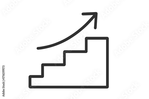 Growth steps icon for business progress and career ladder. Concept of development, success, and improvement. Upward arrow on stairs symbol for achieving goals and promotion.