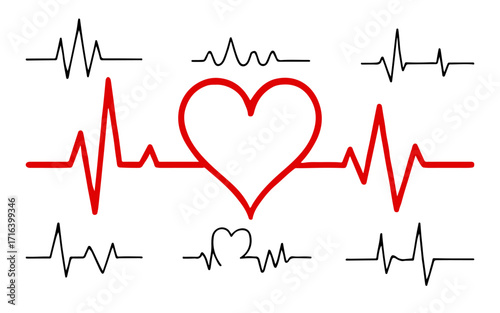 Heartbeat Line with Red Heart Icon – ECG/EKG Medical Pulse Illustration for Cardiology and Health Monitoring Concepts
