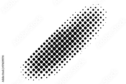 Halftone dots gradient pattern at 45 degrees. Vector pop art comic style background texture. Abstract monochrome design element with black points. Ordered set illustration.