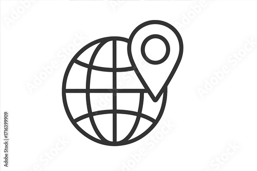 Mobile gps icon with location pin on globe. World map navigation sign. Global position technology symbol. Earth travel destination pointer. Linear vector illustration.