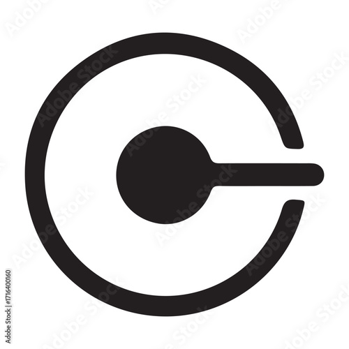 Abstract black circular symbol with a solid dot and a horizontal line extending outwards on a white background