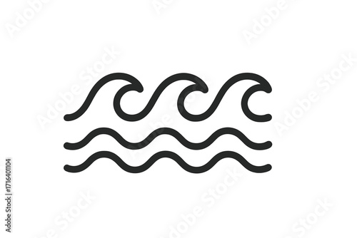 Linear style tsunami icon, wave symbol set, vector cartoon illustration with transparent background, ocean water, sea wave curl, water flow design collection