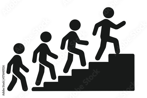 Upward movement icon silhouette style vector illustration with transparent background, progressive steps, ascending figures, growth symbol, success concept, incremental progress, climbing steps