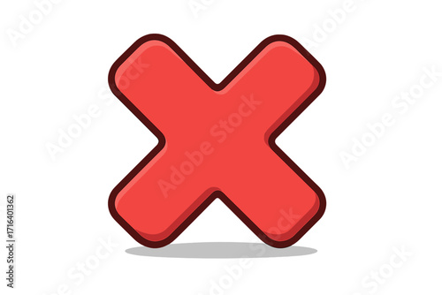 Red cross mark X icon. Wrong, no, and incorrect choice symbol. Concept of error, failure, decline, or cancellation. Negative result or vote. Stop, delete, close button.