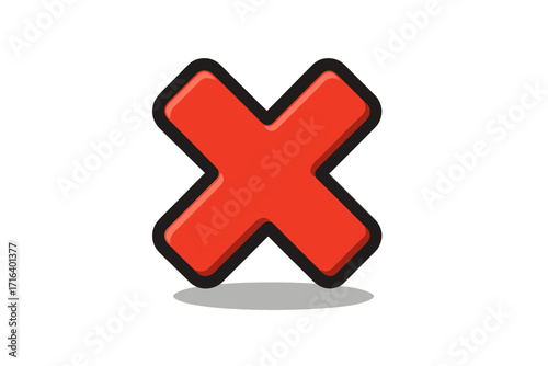 Red cross mark X icon. Wrong, no, and rejection symbol. Negative vote or incorrect choice. Simple flat design element for web. Error, delete, or cancel button.
