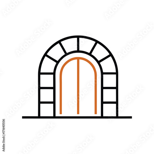 Simple arched doorway with double doors and stone archway outline entrance gate