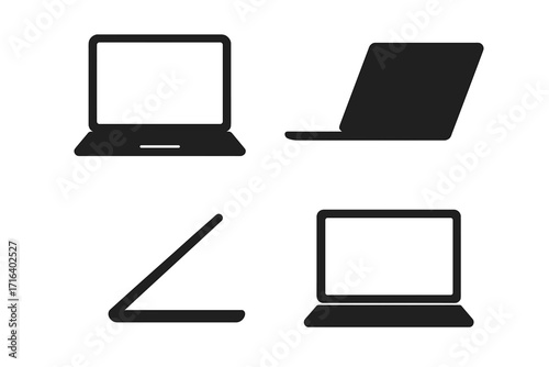 Laptop icon set. Minimalist black silhouette vector collection. Notebook computer pictograms for digital design, web, UI, UX. Simple modern device screen graphic symbols.