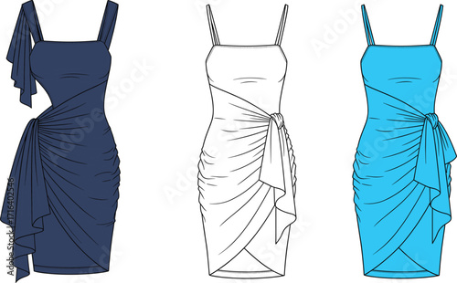 PrA Dress with a Ruched Bodice, Puff Sleeves, and Tiered Skirt, CAD Drawing