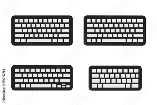 Set of computer keyboards vector icon collection. Black silhouette style graphic element. Simple flat cartoon illustration. Pc keypad for typing. Technology and office equipment.