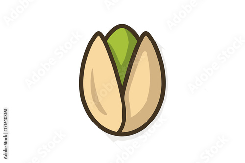 Pistachio nut flat icon with shadow, vector cartoon illustration, peeled green pistachio seed, healthy snack, natural food, organic nut on white transparent background