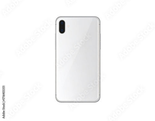 Back view of a generic white smartphone with dual cameras, isolated on black. Ideal for tech design and advertising.