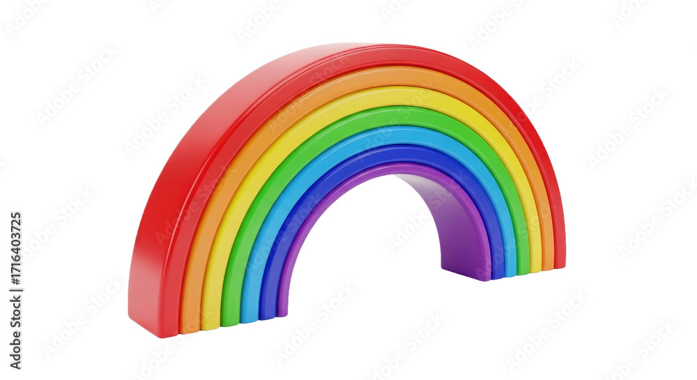 Fototapeta premium Vibrant 3D rendered rainbow arch with smooth, glossy colors, isolated on a black background, symbolizing hope and joy.