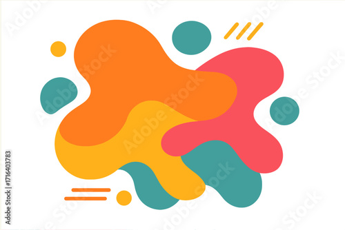 Summer bright vintage background with fluid liquid abstract shapes, colorful juicy illustration, geometric overlay art, retro vivid colors, minimal style design, modern cover template