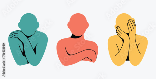 Three faceless figures showing different mental states and emotional reactions