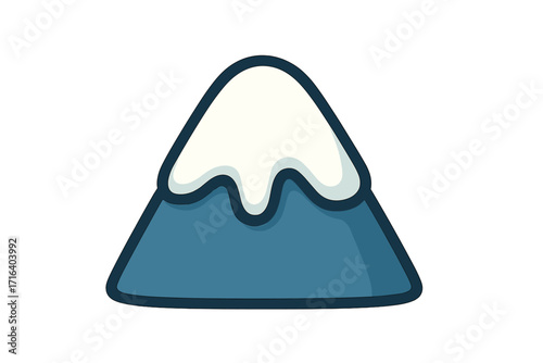 Snowy mountain peak icon, flat style vector cartoon illustration with snowcap, winter landscape symbol, nature mountain graphic, cold weather, outdoor adventure, isolated transparent background