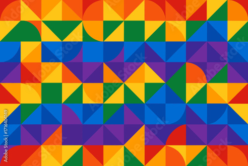 Geometric tile seamless pattern with rainbow colors. LGBT pride month abstract background. Modern vector illustration for LGBTQ gay pride banner, wallpaper or fabric print.