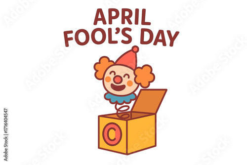 April Fool's Day Jack in the box. Clown character springing from a surprise joke box. Fun holiday prank concept. Funny toy for 1st April celebration vector illustration.
