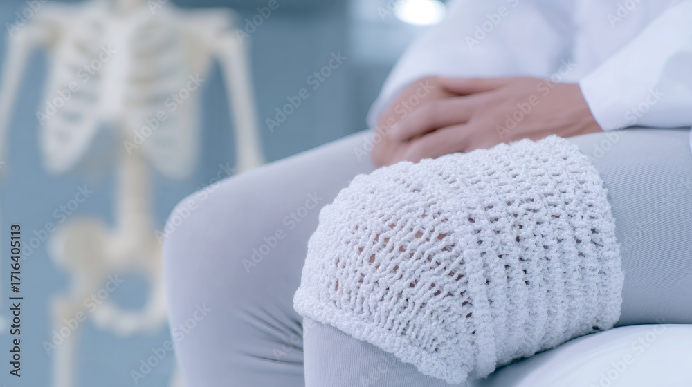 Fototapeta premium Patient receiving cryogenic knee therapy by medical professional. Advanced rehabilitation for bone and joint pain relief. Future of orthopedic treatment.