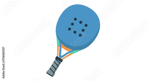 Illustration of a blue paddle tennis racket with a gray handle.