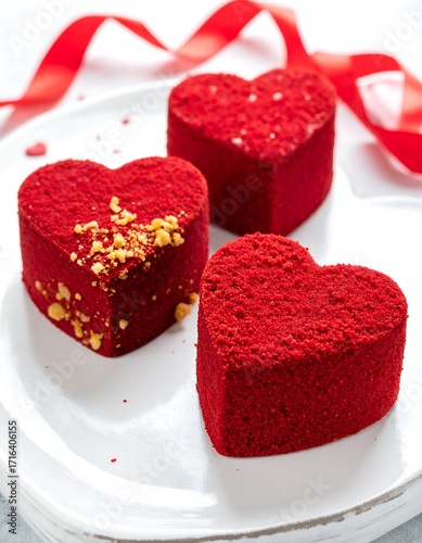 Heart-shaped red velvet cakes