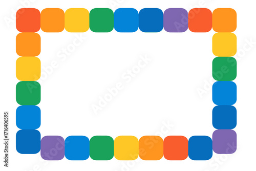 Colorful Rainbow Pride Month Block Frame with Rounded Tiles Background Template, Seamless LGBT Parade Pattern, Flat Vector Cartoon Illustration for Pride Celebration Design