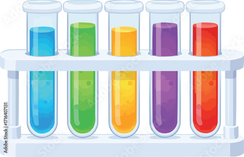 Cartoon 3D colorful test tubes in rack