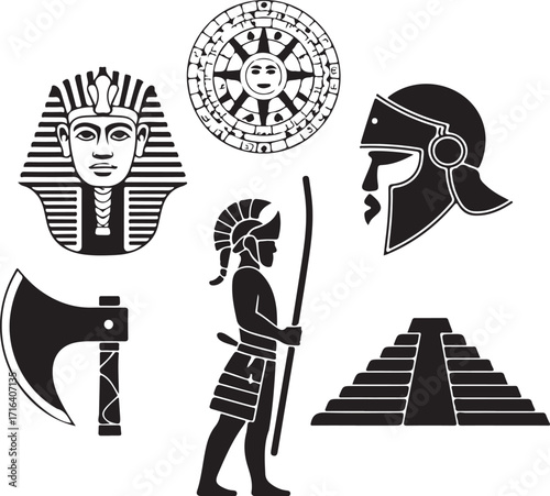 Ancient civilizations icons history culture warrior pyramid pharaoh