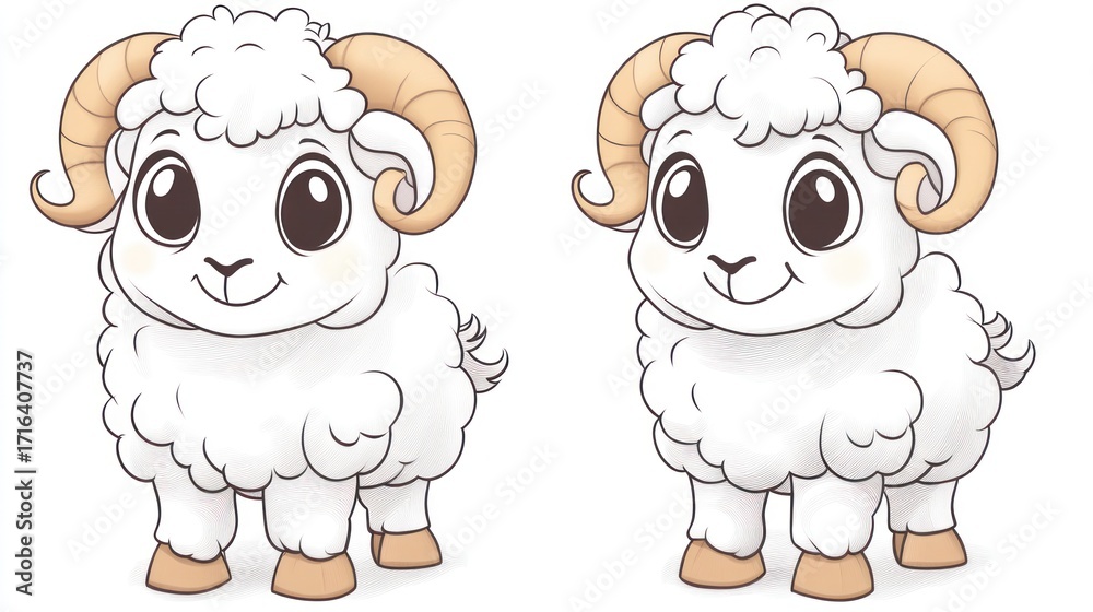Fototapeta premium Cute cartoon sheep illustration pair