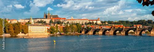 Prague panorama with Charles Bridge over Vltava river and Hradcany castle of the Old Town in Prague, Czech republic. Charles Bridge is the main attraction of Prague in Czech republic.