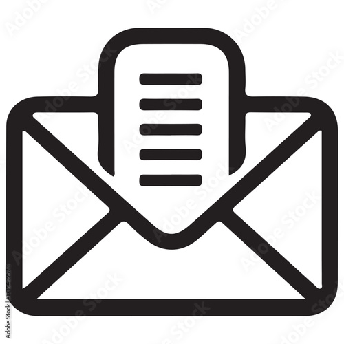 Simple black and white line art icon representing an open envelope with a document or letter inside