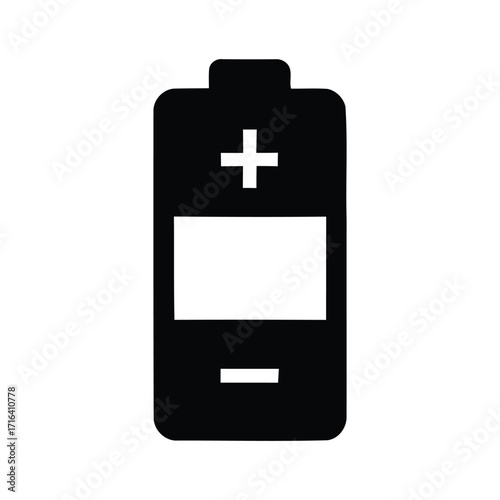 Simple black and white battery icon with plus and minus signs indicating charge polarity shown clearly