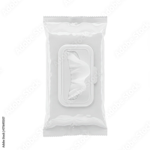 Wet wipes flow pack in plastic packaging on white background  