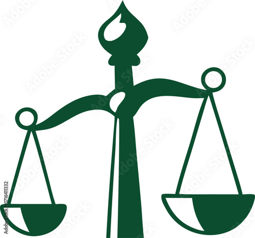 Golden scales of justice weighing money, a symbolic illustration of a legal balance between law and finance