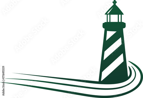 A bright red and white lighthouse beacon stands tall on the coast, with light shining out over the water