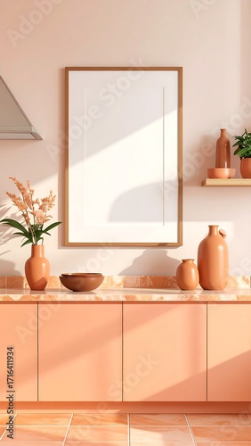 Modern peach kitchen interior