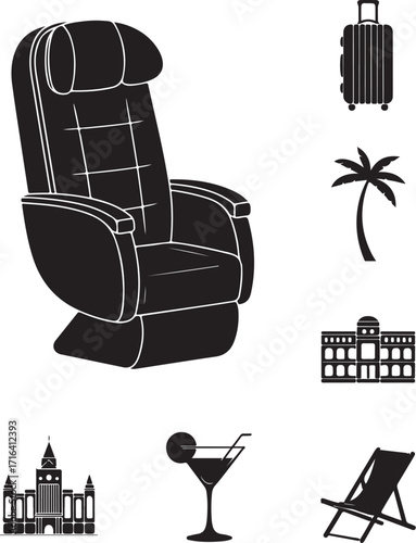 Relaxing vacation icons travel comfort leisure destination fun