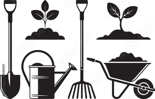Gardening tools and plants, ready for planting