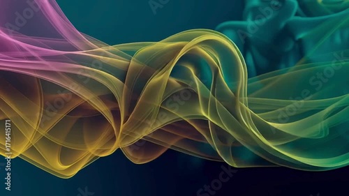 Abstract colorful smoke wisps in pink, yellow, and teal on dark background video