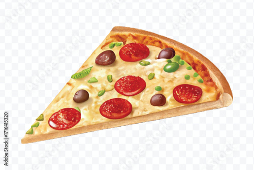 realistic 3d delicious fast food icons (fried chicken,  pizza slice , french fries ) set isolated on transparent background