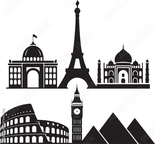 Iconic global landmarks silhouette montage