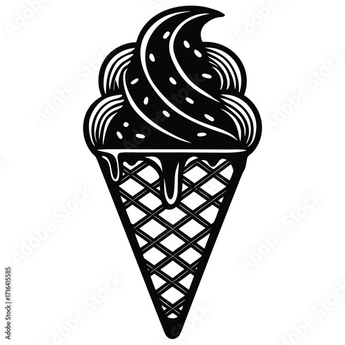 Vibrant ice cream cone illustration with a playful swirl of flavors and a crisp waffle cone