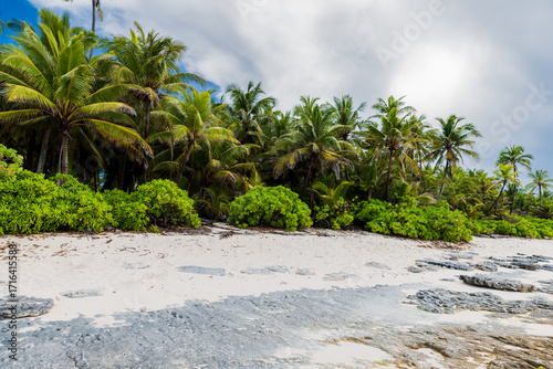 Fototapeta Naklejka Na Ścianę i Meble -  Tropical holiday beach on Maldives island, best place for relaxing